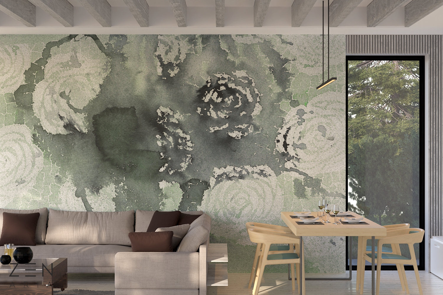 Flowers and White Trandafiri si Albi Mural Wallpaper Fototapet Personalizat Zenaria Tapet Water Roses Vernil