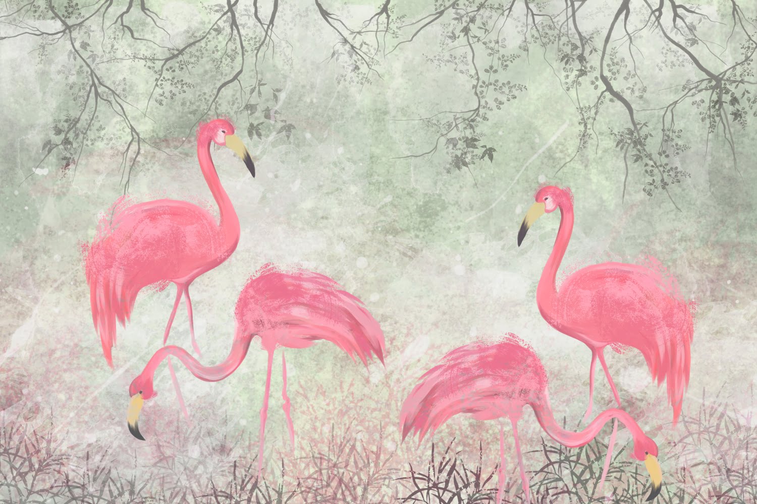 Tapet Flamingo Family 2