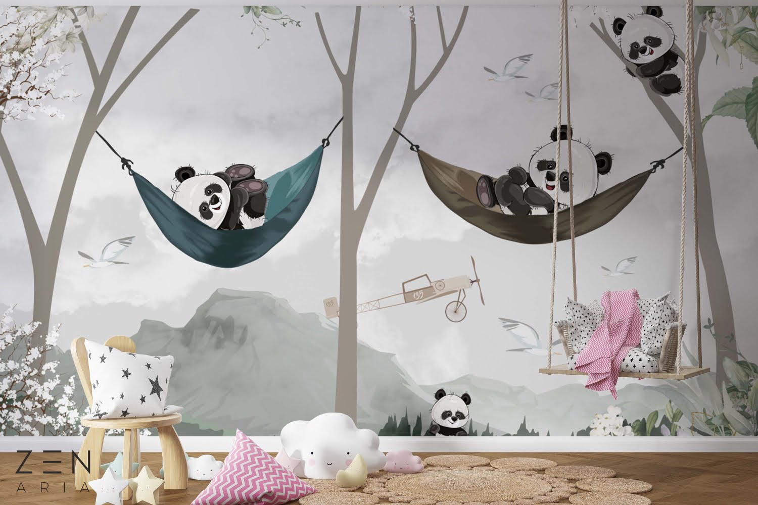 Tapet Joyful Pandas Roz 4