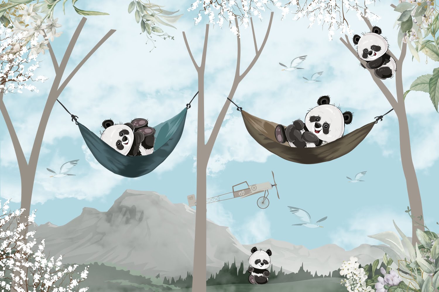 Tapet Joyful Pandas 2
