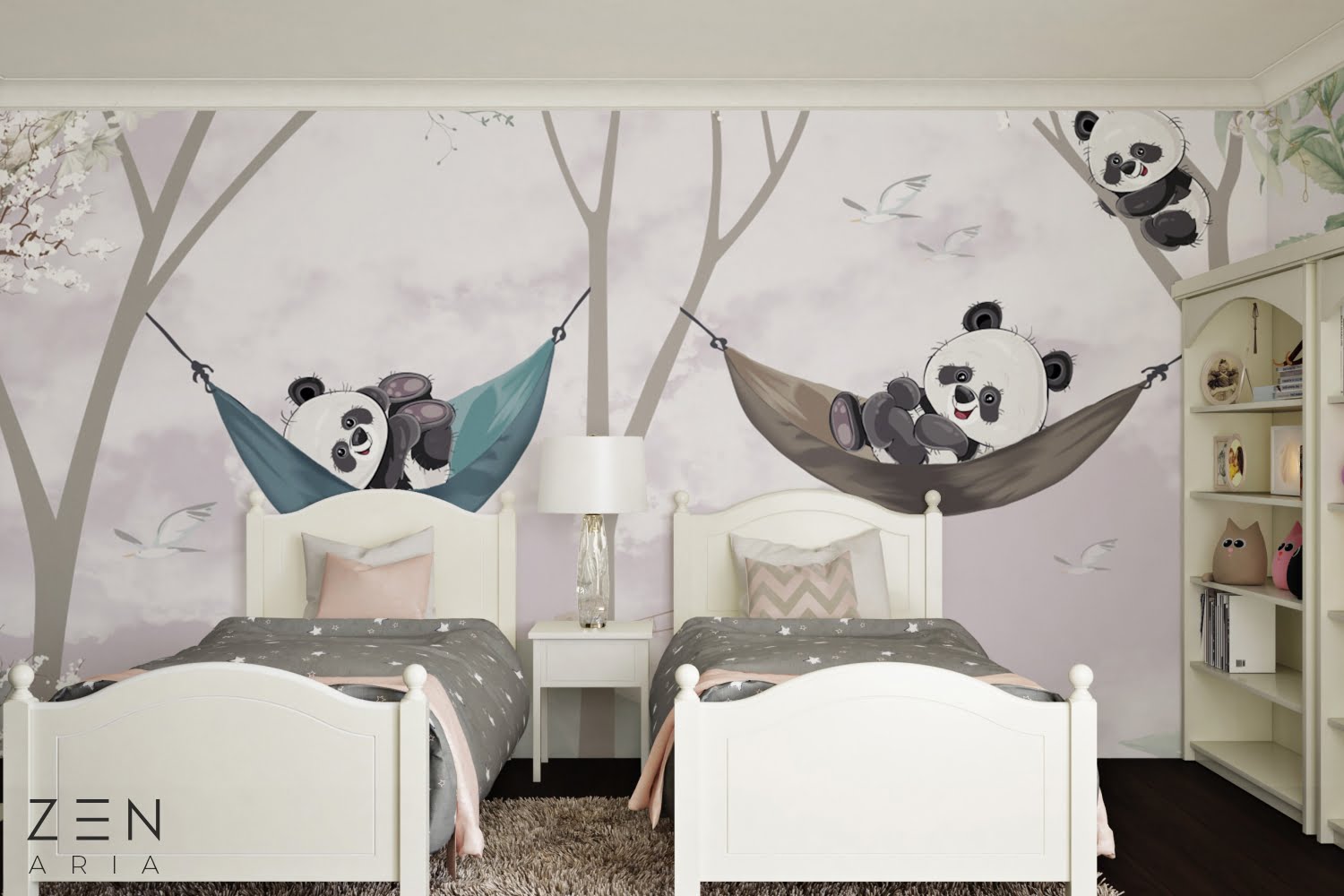 Tapet Joyful Pandas Roz 1