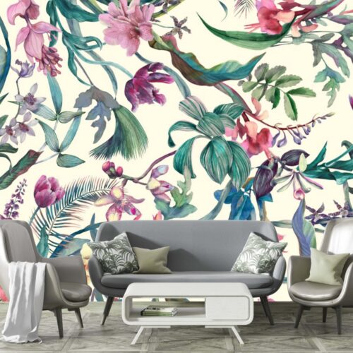 - Tapet Pink Orchids Crem