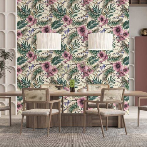 Tree Leaves and-Buds Flori si Natura Mural Wallpaper Fototapet Personalizat Zenaria Tapet Essence Of Magnolia Alb