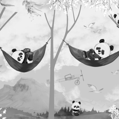 Tapet Joyful Pandas Gri 2
