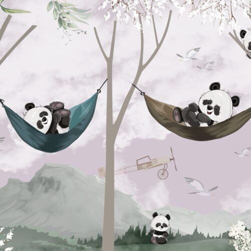 Tapet Joyful Pandas Roz 2