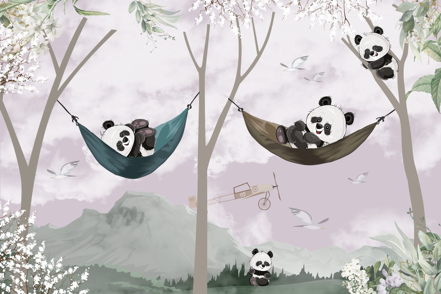 Tapet Joyful Pandas Roz 2