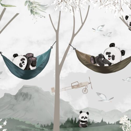 Tapet Joyful Pandas Verde 2