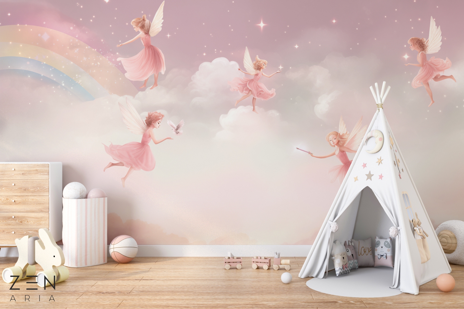 Fairy Sky Zane Curcubeu Mural Wallpaper Fototapet Personalizat Zenaria Tapet Celestial Fairies