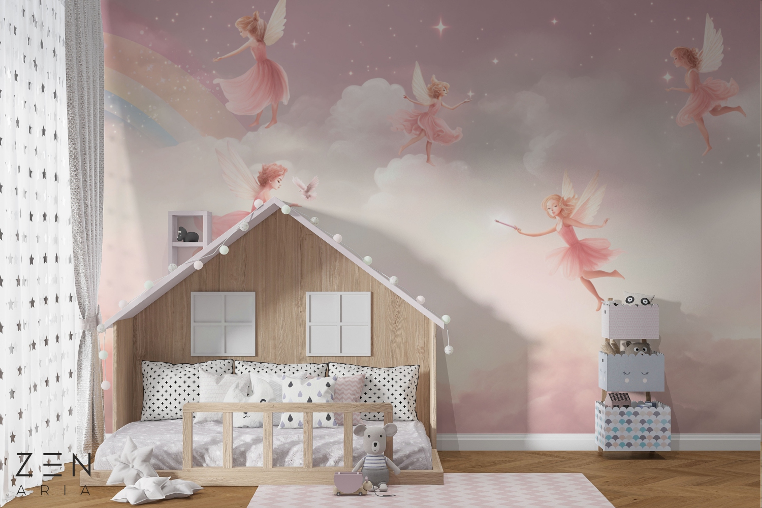 Fairy Sky Zane Curcubeu Mural Wallpaper Fototapet Personalizat Zenaria Tapet Celestial Fairies