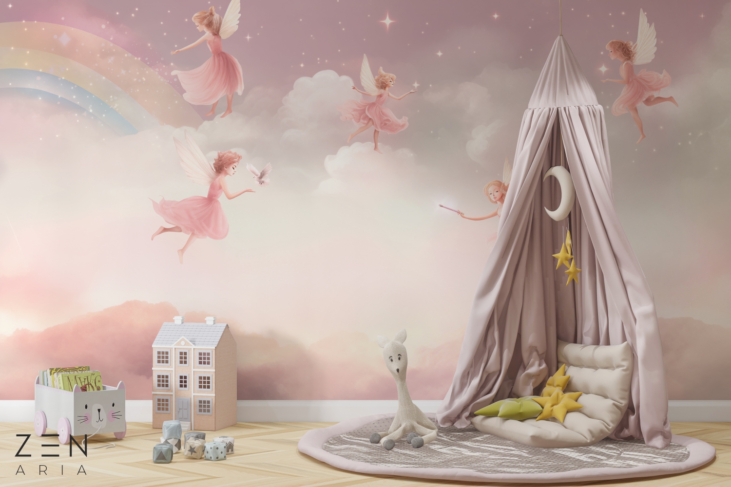 Fairy Sky Zane Curcubeu Mural Wallpaper Fototapet Personalizat Zenaria Tapet Celestial Fairies