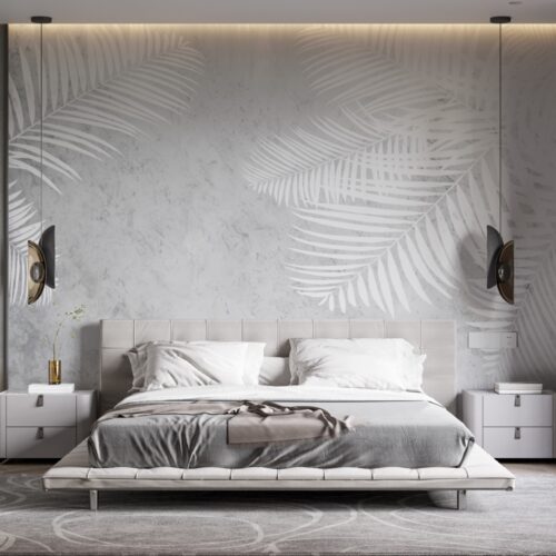 Nature Tropical Silver Frunze Elegant Mural Wallpaper Fototapet Personalizat Zenaria Tapet Platinum Palmetto