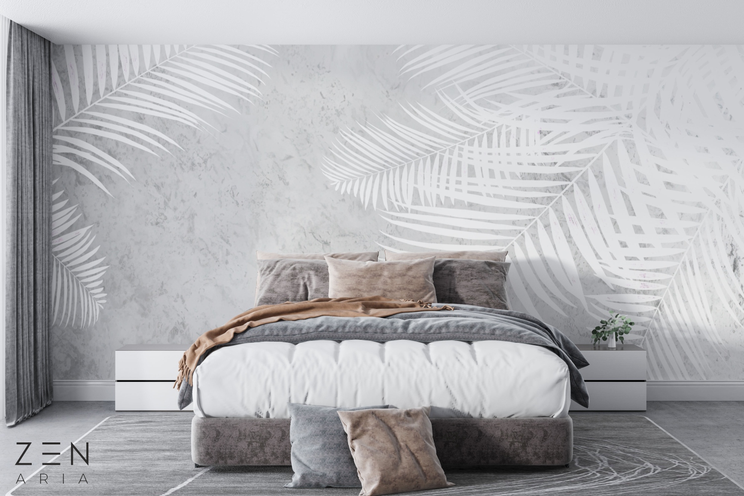 Nature Tropical Silver Elegant Mural Wallpaper Fototapet Personalizat Zenaria Tapet Platinum Palmetto