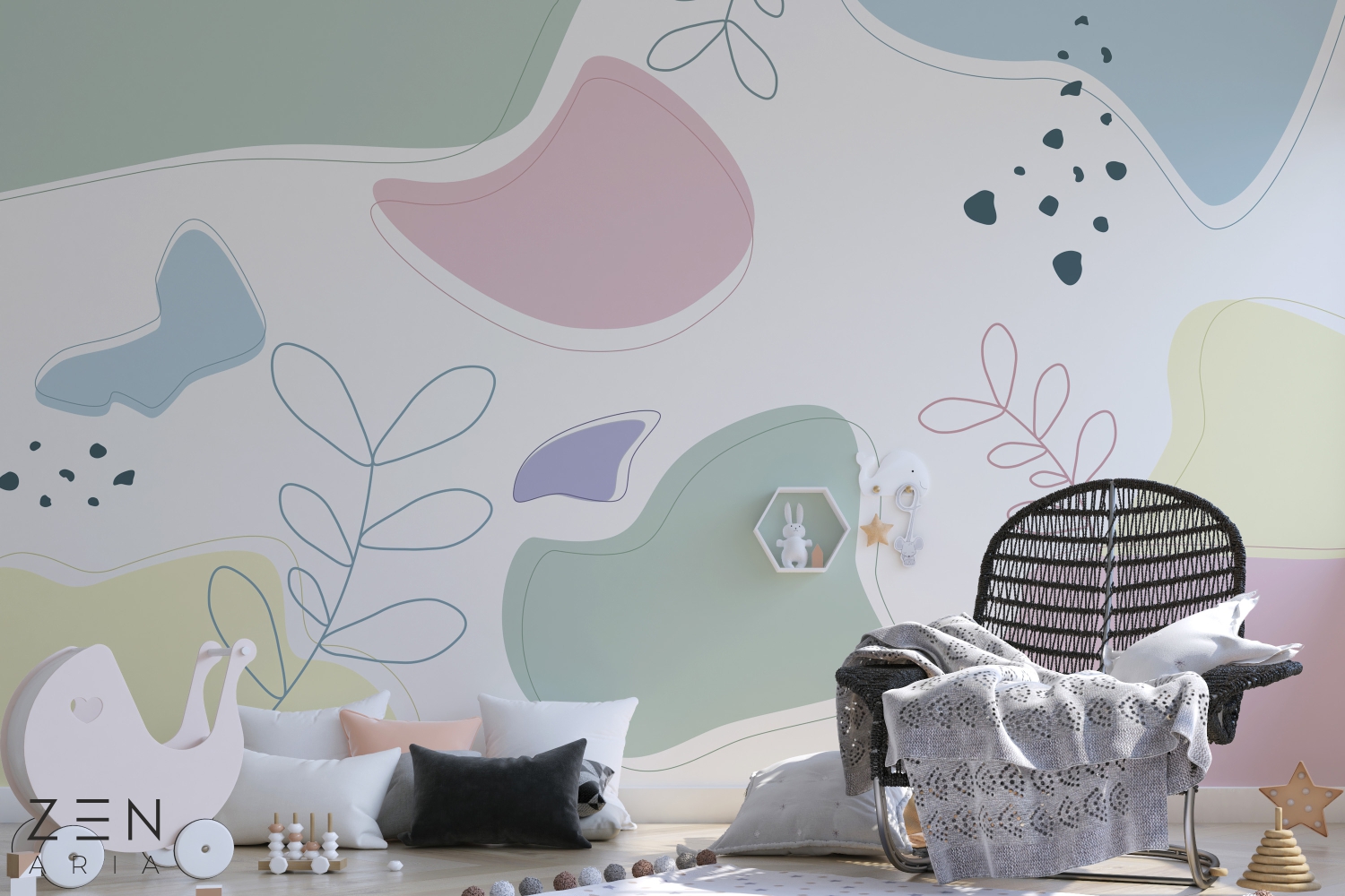 Playful and Shapes Puncte Forme si Flori Jucause Mural Wallpaper Fototapet Personalizat Zenaria Tapet Pastel Playground