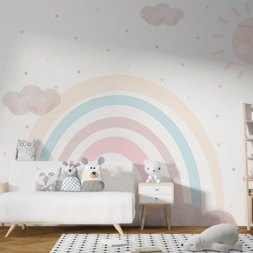 Sun and Clouds Soare Curcubeu si Norisori Mural Wallpaper Fototapet Personalizat Zenaria Tapet Rainbow Embrace