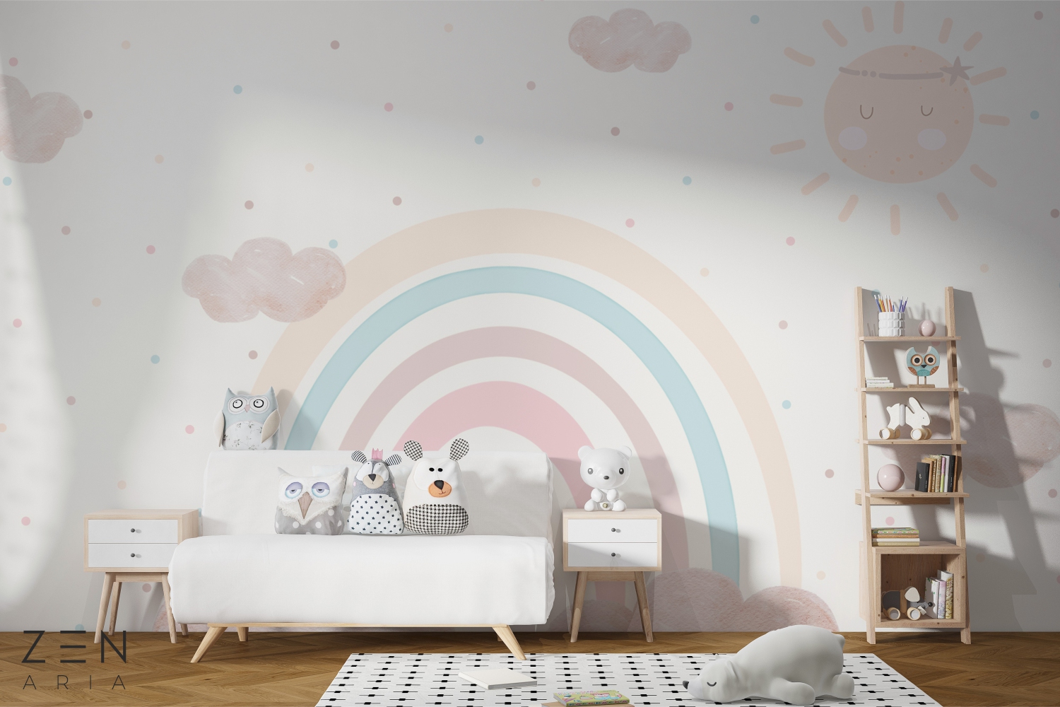 Sun and Clouds Soare Curcubeu si Norisori Mural Wallpaper Fototapet Personalizat Zenaria Tapet Rainbow Embrace