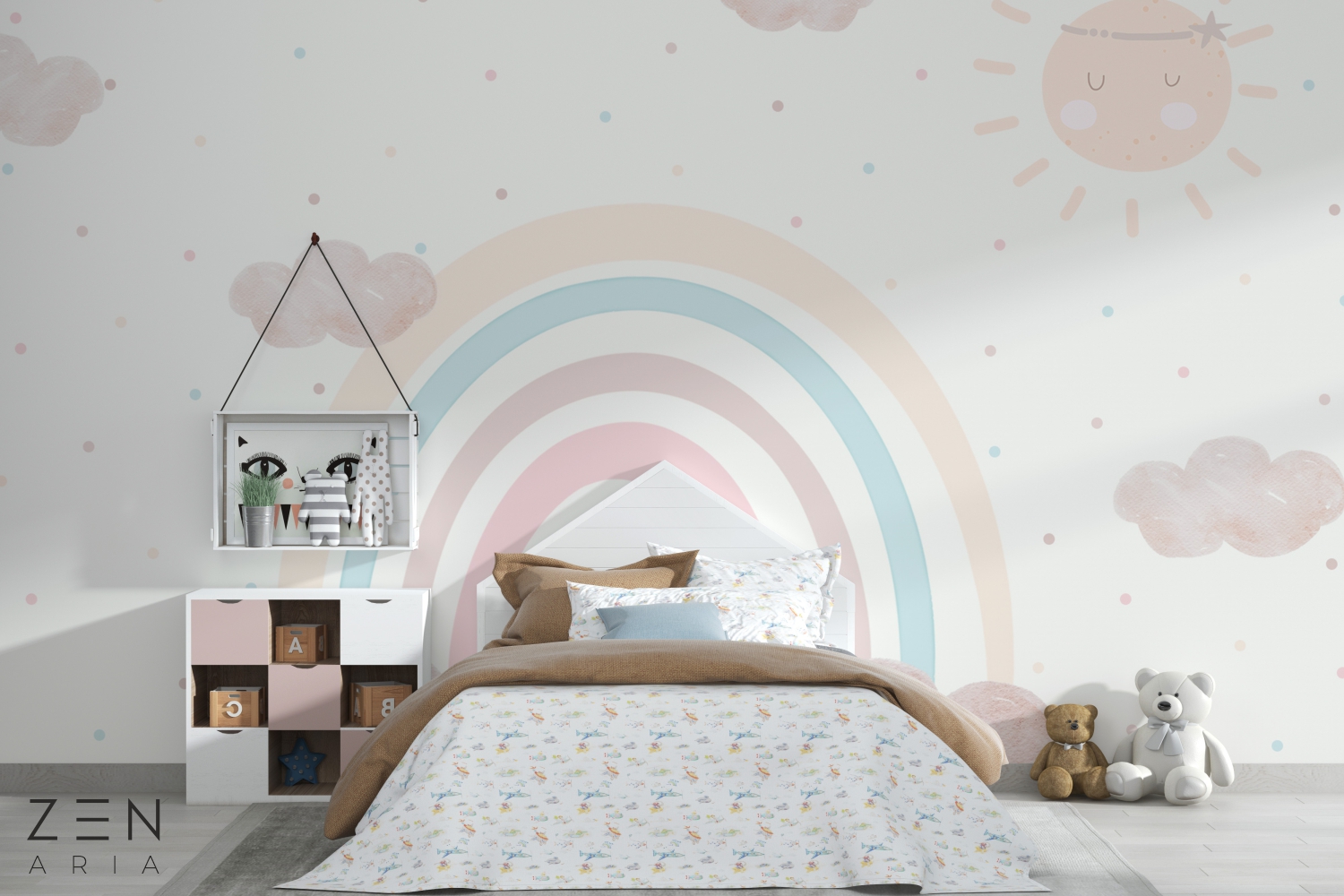 Sun and Clouds Curcubeu Soare Puncte si Norisori Mural Wallpaper Fototapet Personalizat Zenaria Tapet Rainbow Embrace