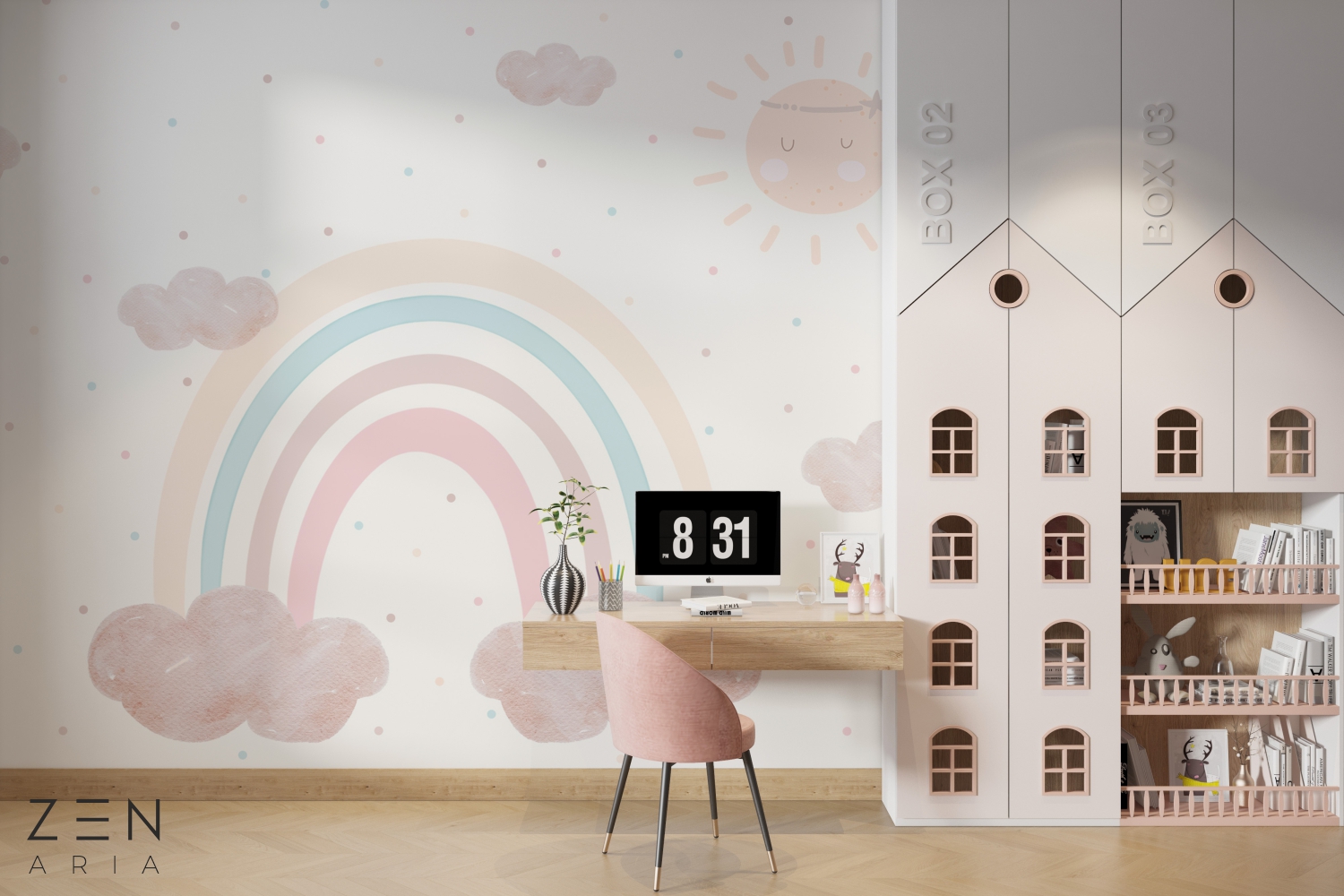 Sun and Clouds Curcubeu Soare si Norisori Mural Wallpaper Fototapet Personalizat Zenaria Tapet Rainbow Embrace