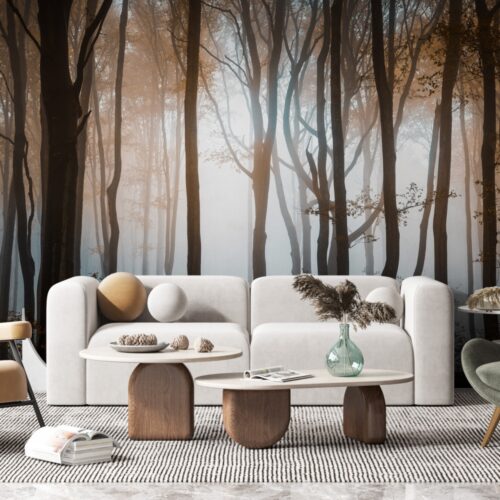 Forest and Tree Padure si Ceata Mural Wallpaper Fototapet Personalizat Zenaria Tapet Foggy Thicket