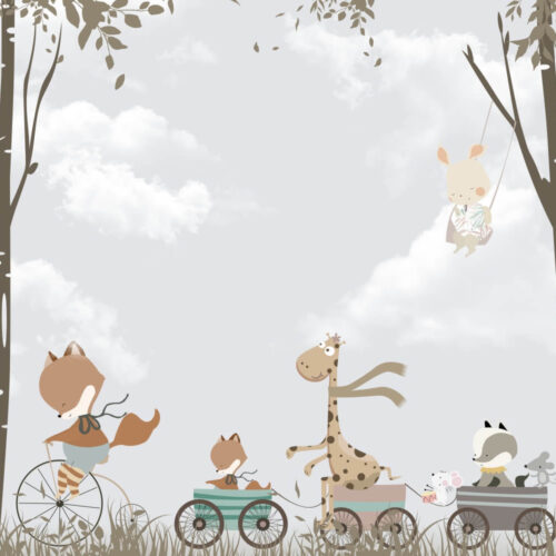 Tree and Animal Bicicleta si Leagan Mural Wallpaper Fototapet Personalizat Zenaria Tapet Forest Playtime