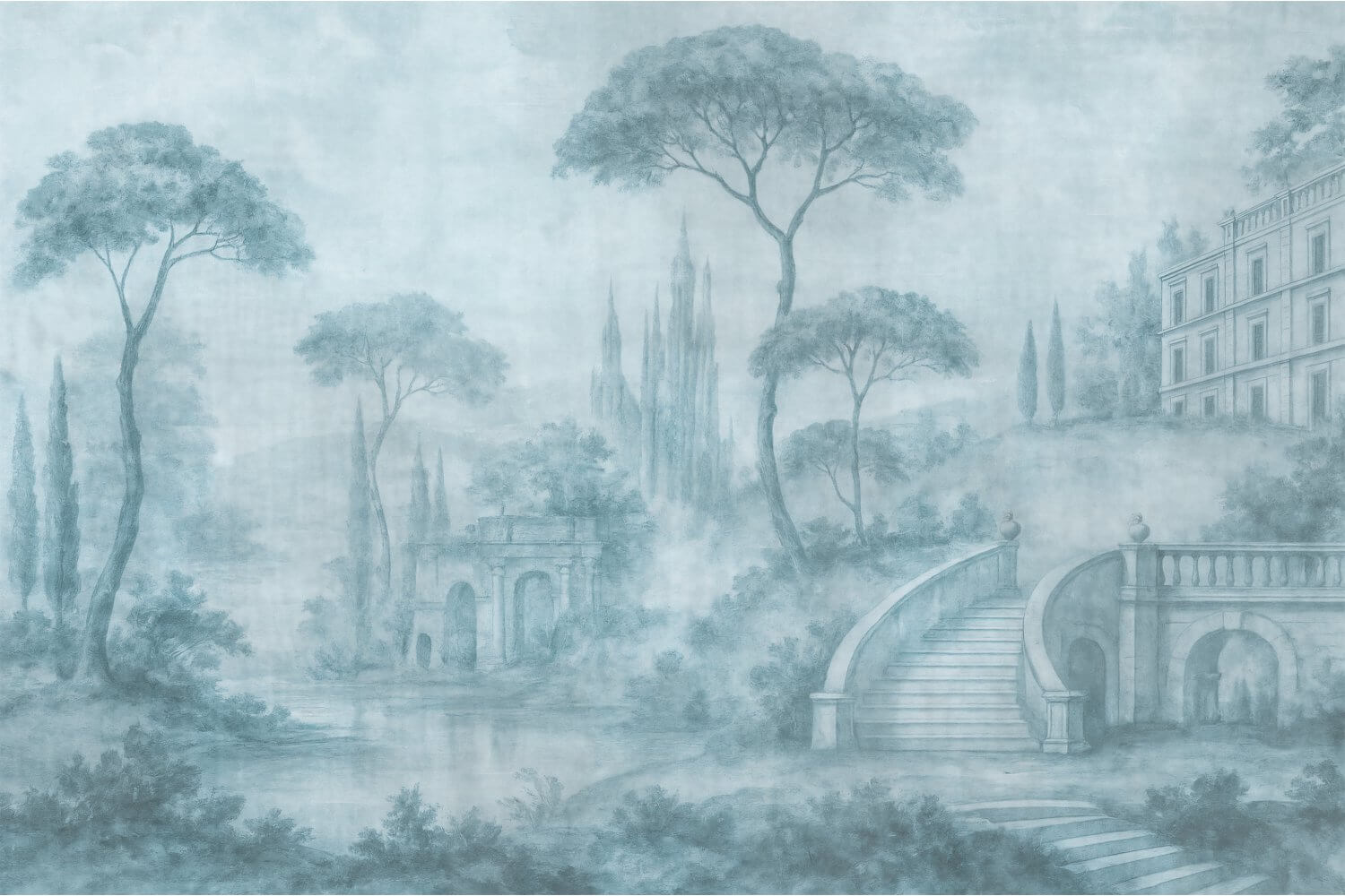 Tree-and-Castle-Copaci-si-Castel-Mural-Wallpaper-Fototapet-Personalizat-Zenaria-Tapet-Tuscan-Dream-Albastru Tapet Tuscan Dream Albastru 2