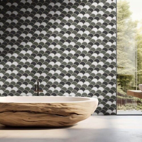 Ocean and Geometry Solzi si Abstract Mural Wallpaper Fototapet Personalizat Zenaria Tapet Ocean Scales Verde