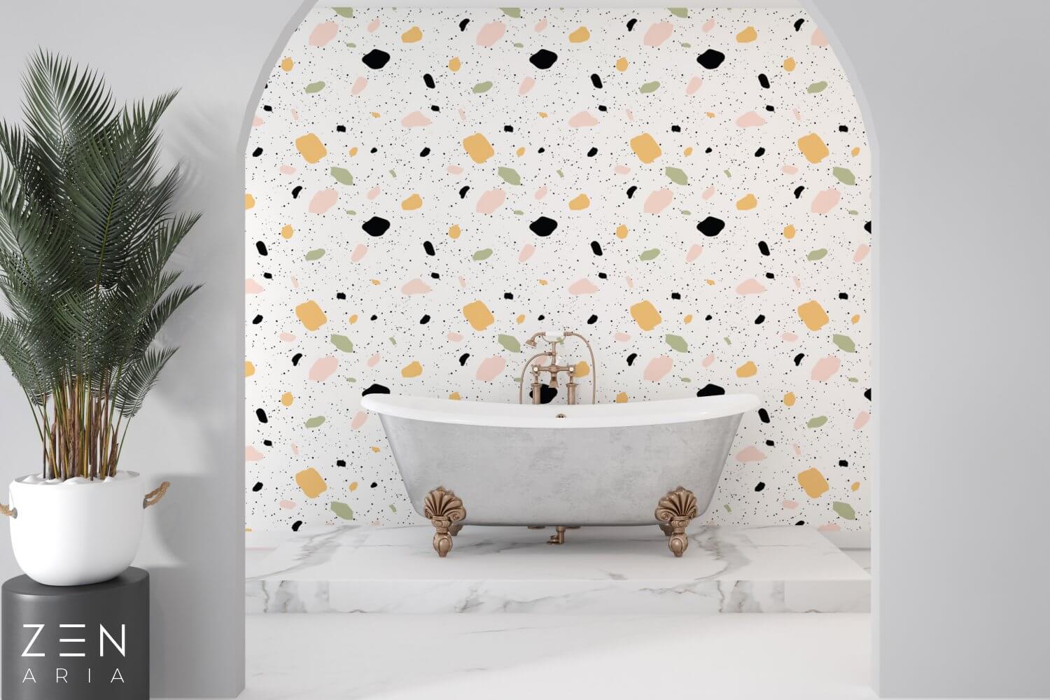Pattern-and-Splashes-Forme-si-Pete-Mural-Wallpaper-Fototapet-Personalizat-Zenaria-Tapet-Terazzo-Pattern-Alb (3) Pattern and Splashes Forme si Pete Mural Wallpaper Fototapet Personalizat Zenaria Tapet Terazzo Pattern