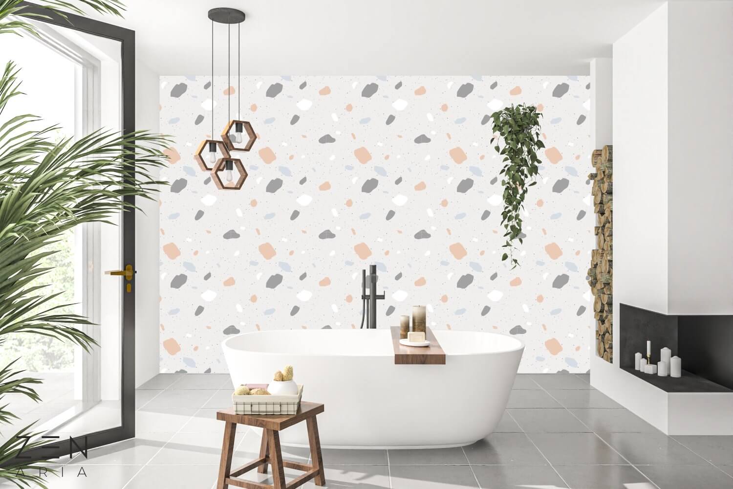 Pattern-and-Splashes-Forme-si-Pete-Mural-Wallpaper-Fototapet-Personalizat-Zenaria-Tapet-Terazzo-Pattern-Gri (3) Pattern and Splashes Forme si Pete Mural Wallpaper Fototapet Personalizat Zenaria Tapet Terazzo Pattern