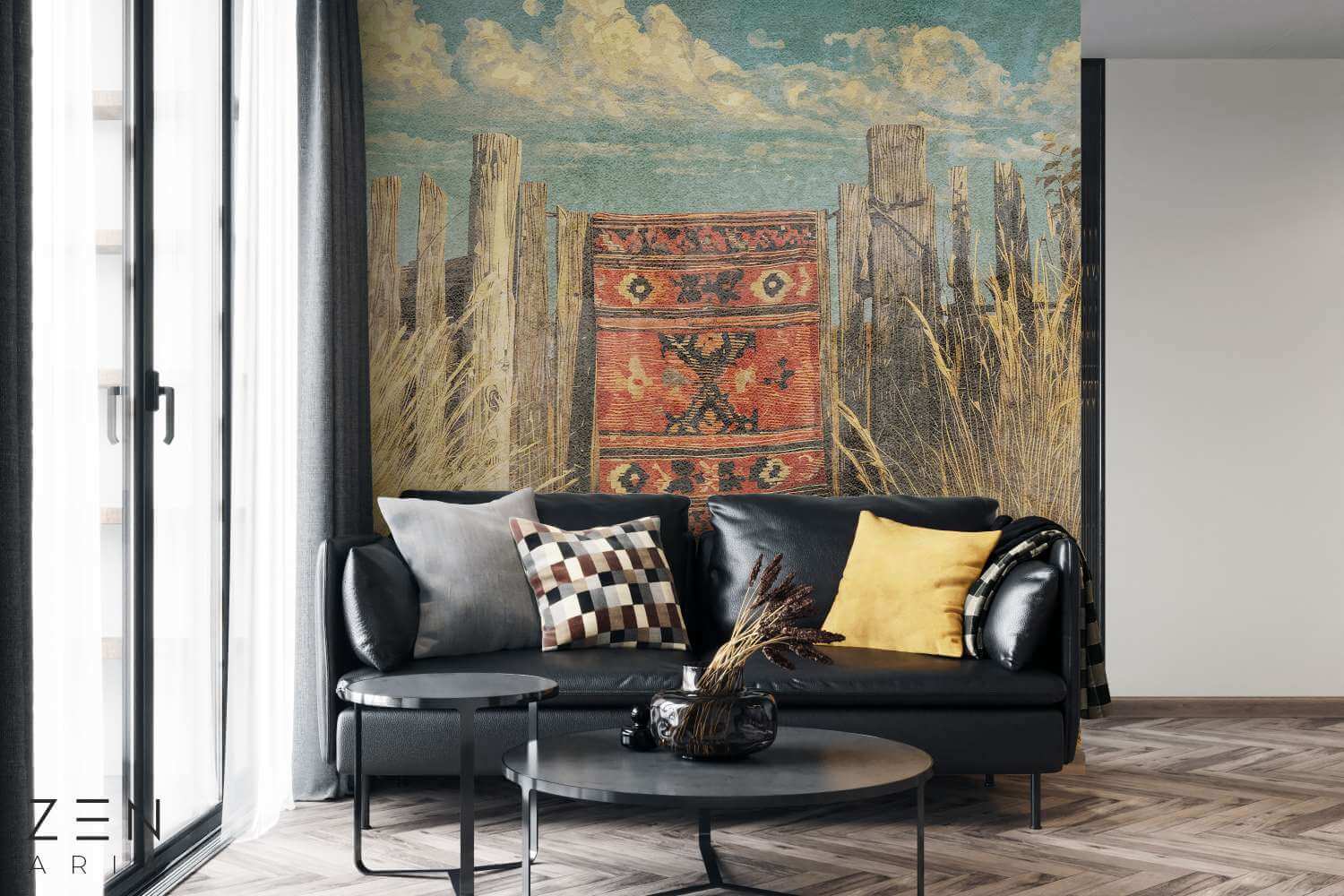 Gate and Field Romania si Covor Mural Wallpaper Fototapet Personalizat Zenaria Tapet Hotar Rosu