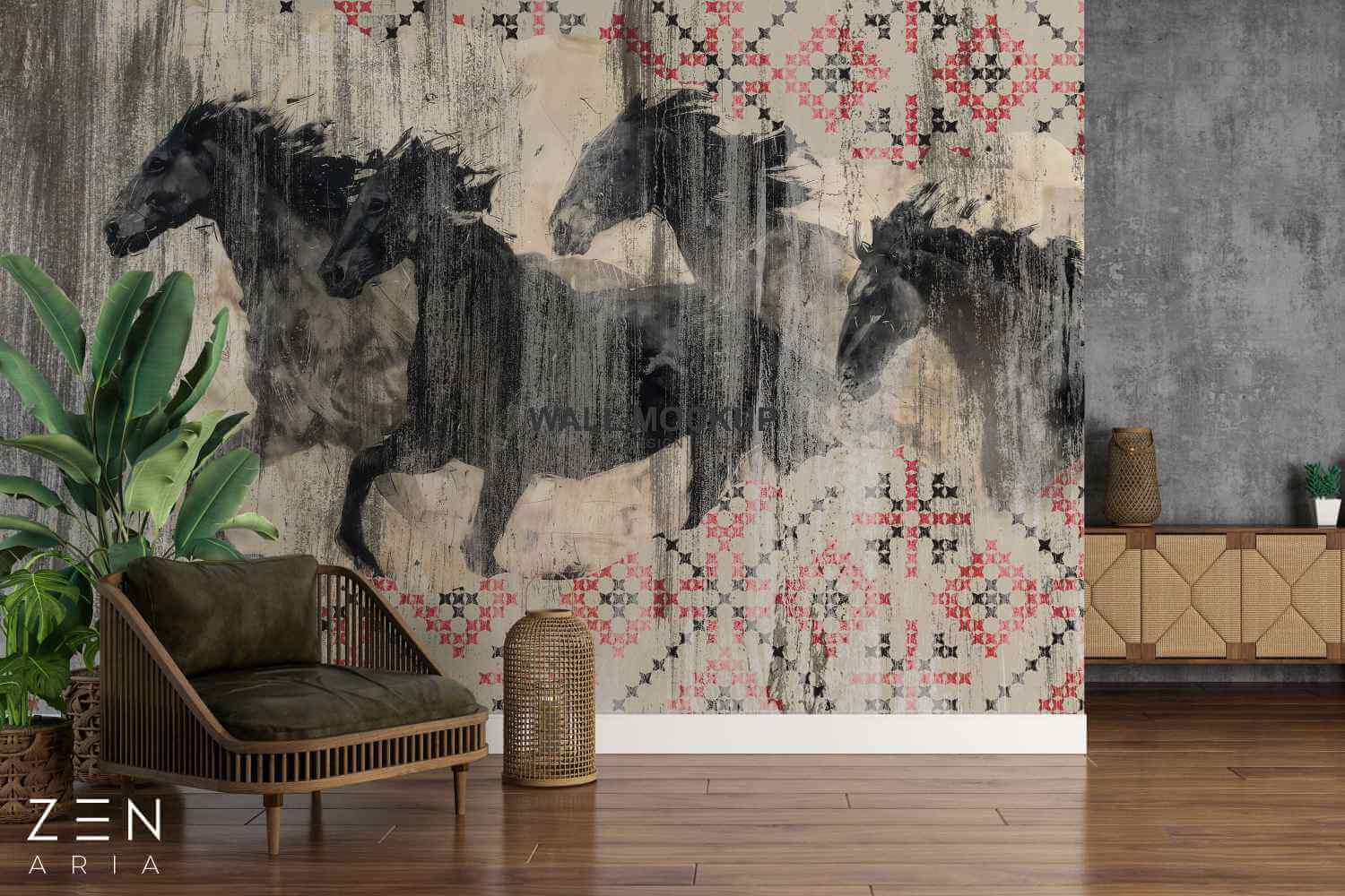 Horse and Traditional Romania si Motive Mural Wallpaper Fototapet Personalizat Zenaria Tapet Trace Rosu