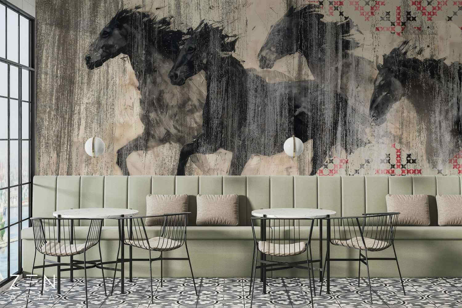 Horse and Traditional Romania si Motive Mural Wallpaper Fototapet Personalizat Zenaria Tapet Trace Rosu