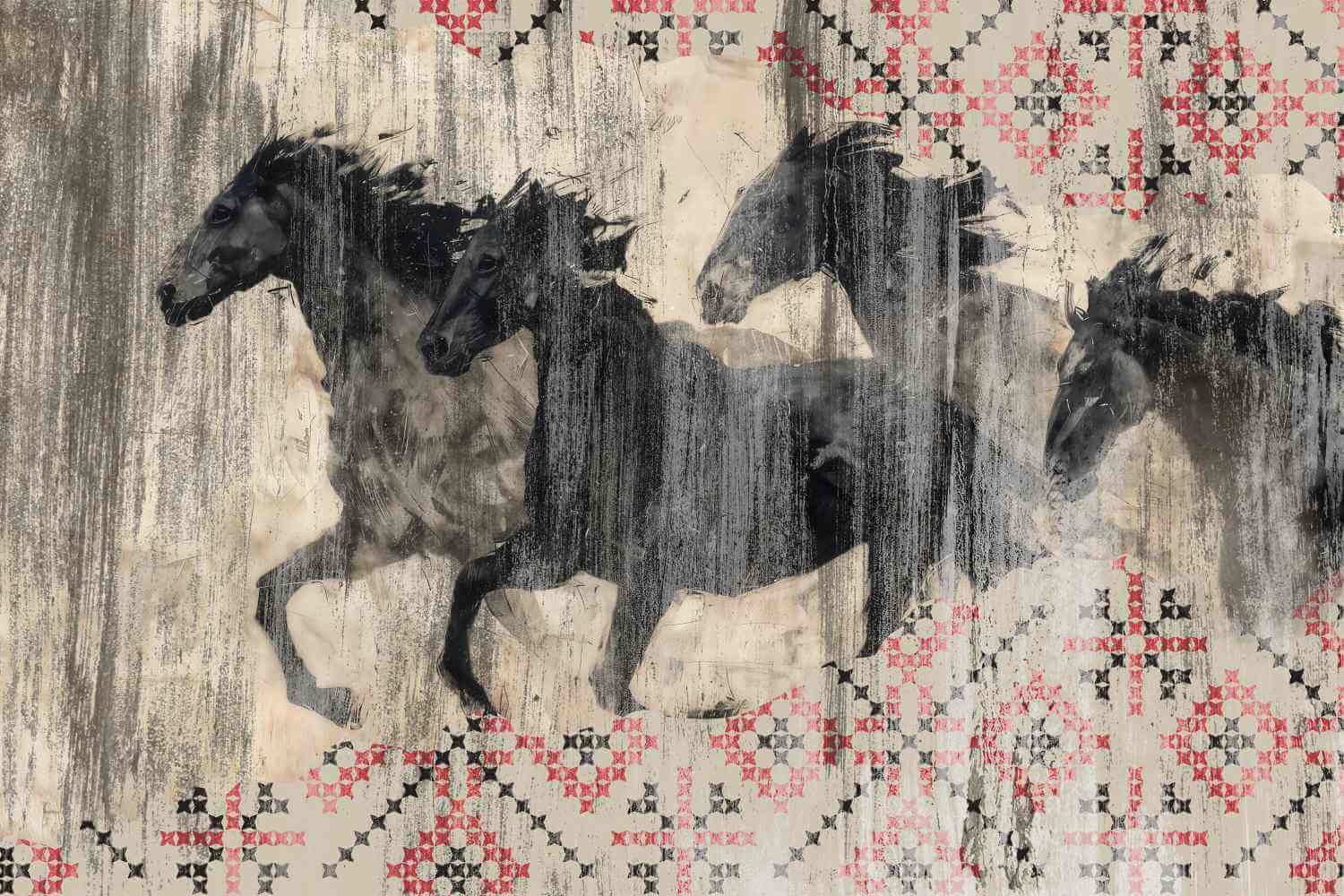 Horse and Traditional Romania si Motive Mural Wallpaper Fototapet Personalizat Zenaria Tapet Trace Rosu