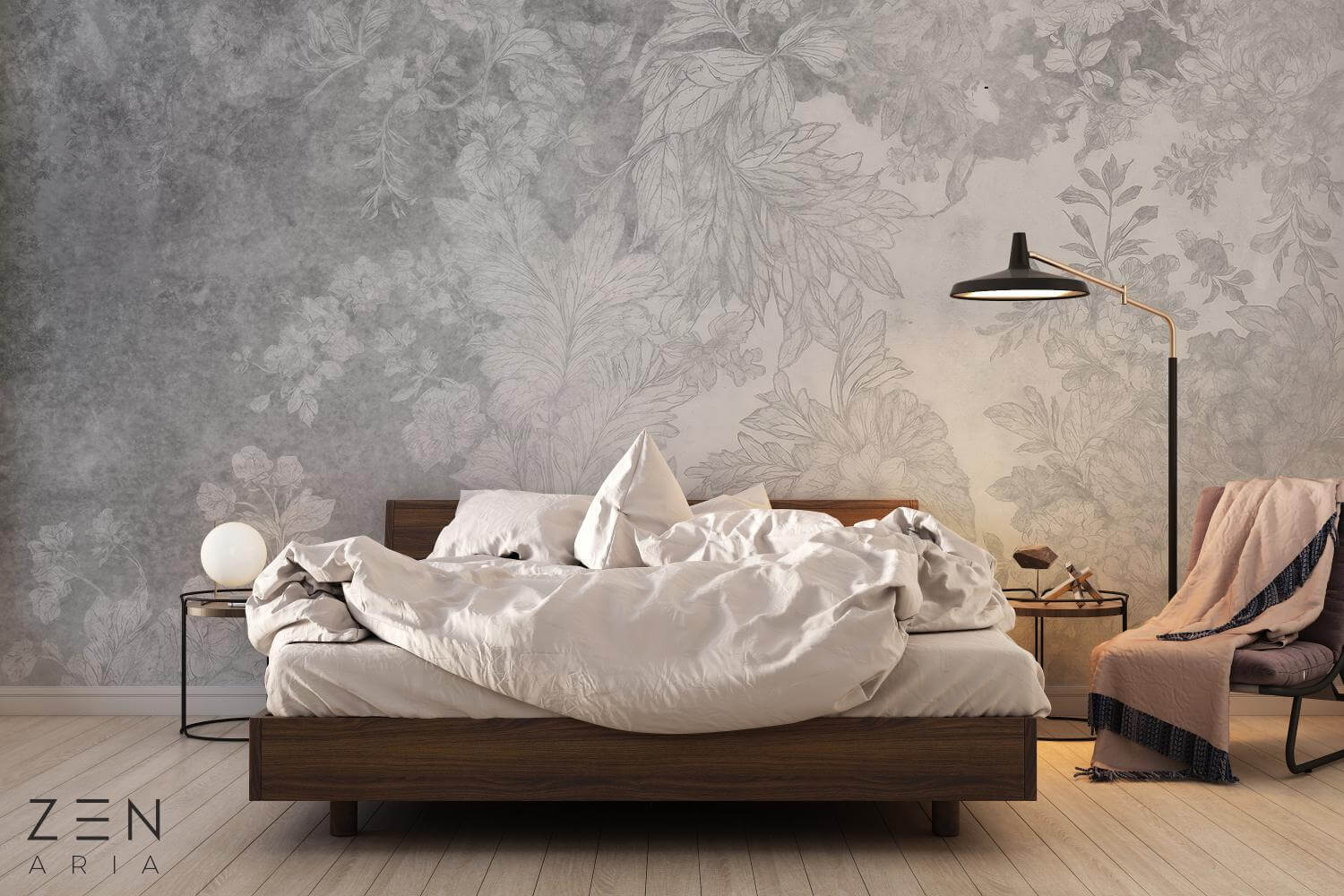 Pastel and Vintage Floral si Elegant Mural Wallpaper Fototapet Personalizat Zenaria Tapet Quiet Bloom Gri