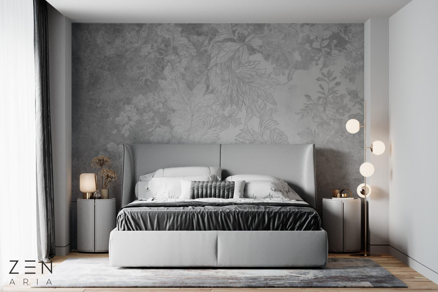 Pastel and Vintage Floral si Elegant Mural Wallpaper Fototapet Personalizat Zenaria Tapet Quiet Bloom Gri