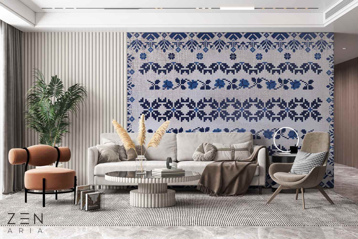 Romanian and Tradition Țesăturii si Tradiție Mural Wallpaper Fototapet Personalizat Zenaria Tapet Suflet Țesut Albastru