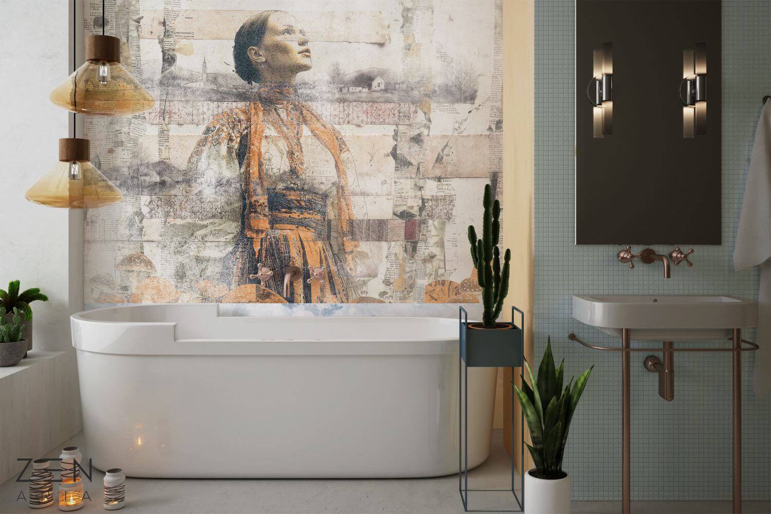 Romania and Tradition Fata si Vechi Mural Wallpaper Fototapet Personalizat Zenaria Tapet Riva Galben